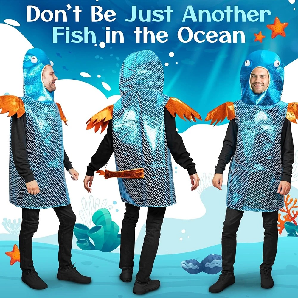 Aquarium Fish Yellow - زي تنكري لامع أزرق بتصميم سمكة
